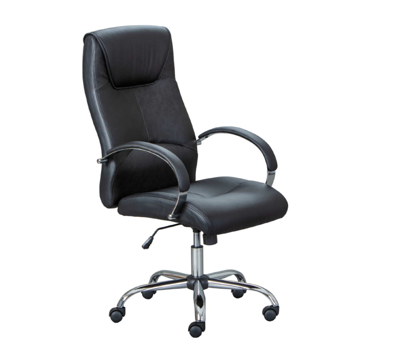 Poltrona da ufficio, nera, in ecopelle con ruote