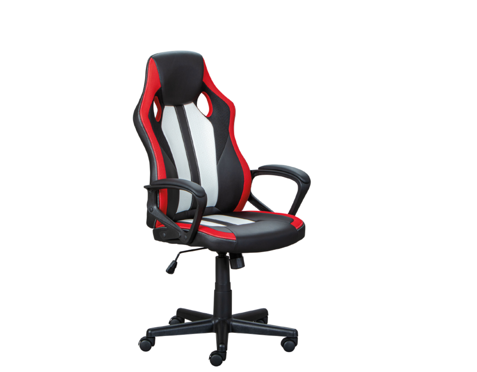 Poltrona da gaming di colore nero, rosso e bianco