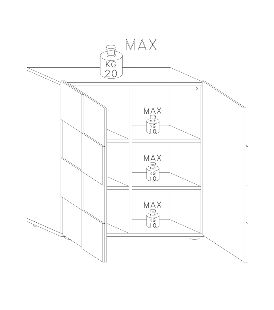 Credenza Moderna, Madia di Design, 2 ante Alta, Bianco Lucido