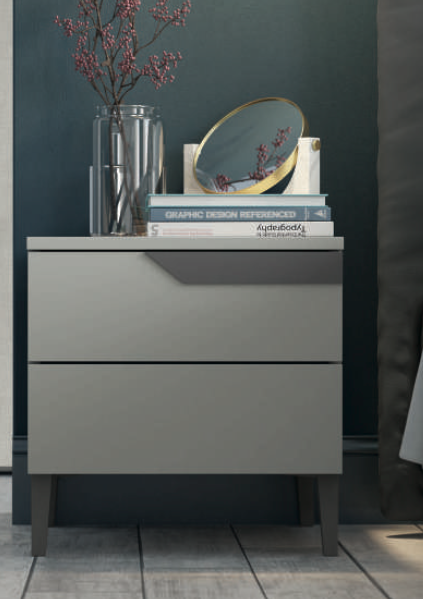 Comò moderno con apertura push-pull e piedini in finitura Grigio dorian