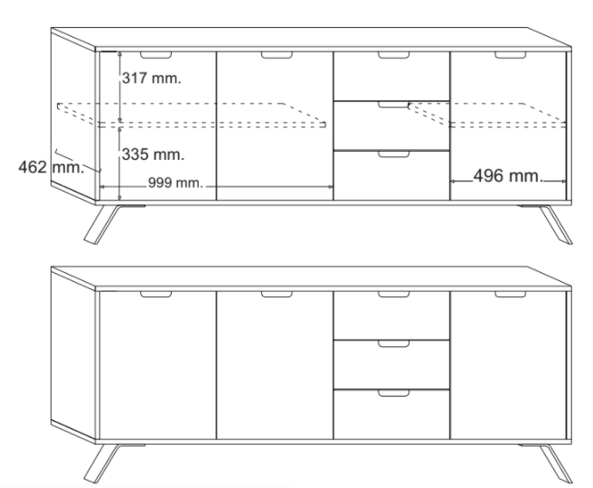 Credenza Moderna, Madia di Design, 3 ante e 3 cassetti, Legno Sherwood Oak