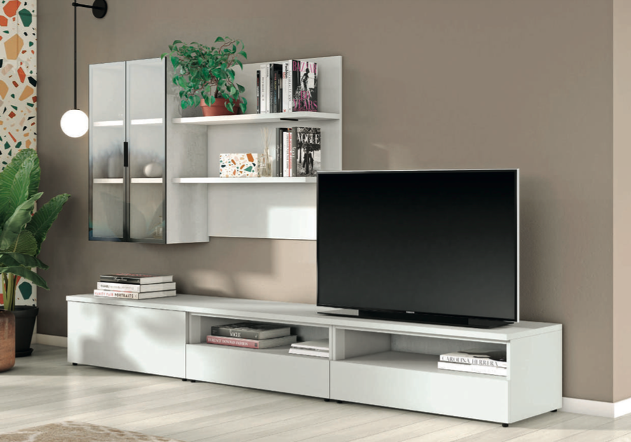 Parete attrezzata con vetrina  in finitura  Cemento artico 