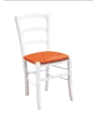 Sedia in finitura laccato bianco con fondino arancione