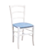 Sedia in finitura laccato bianco con fondino azzurro
