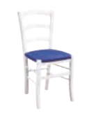 Sedia in finitura laccato bianco con fondino blu