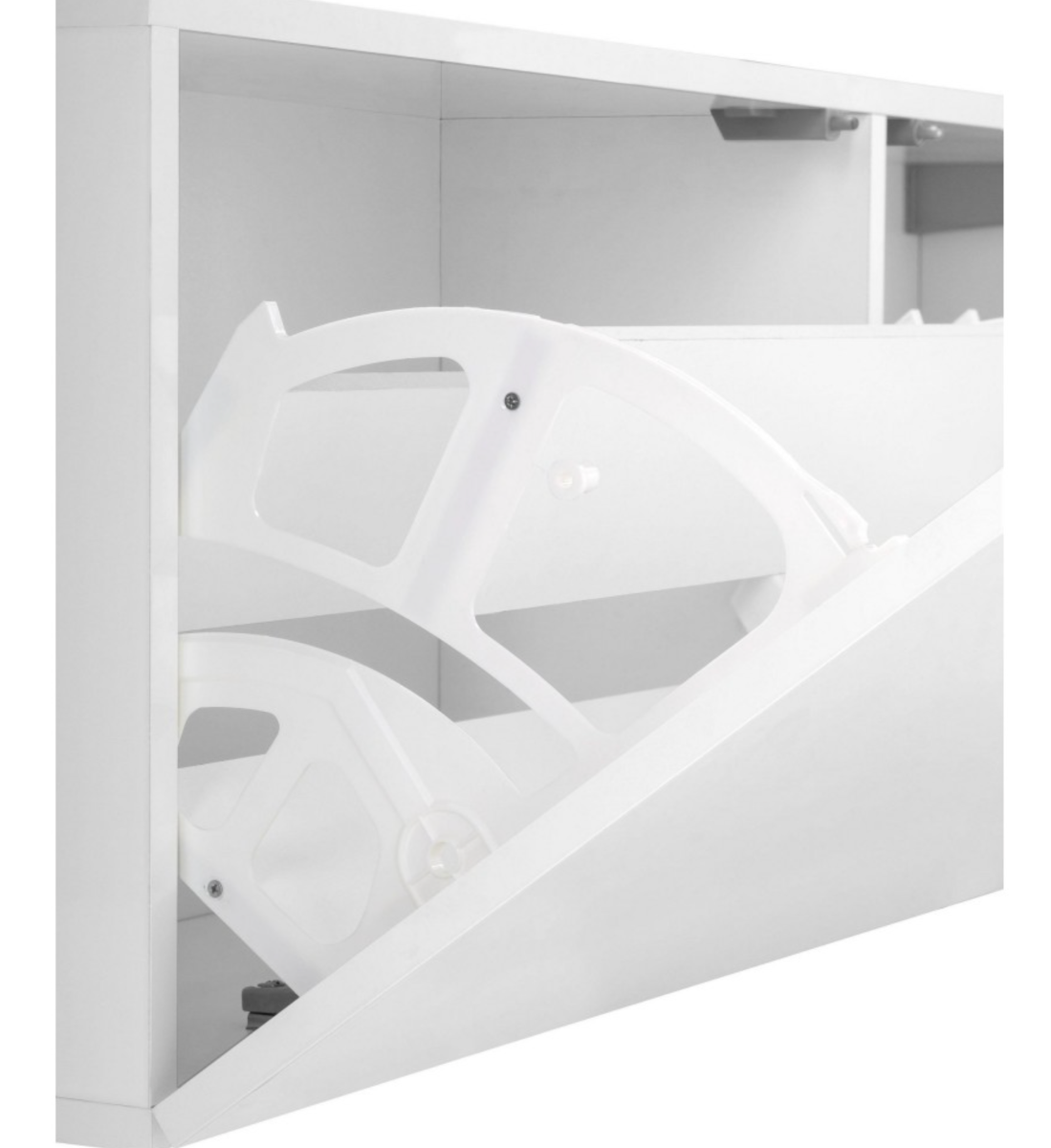 Scarpiera singola, design orizzontale e moderno, finitura Bianco Lucido e Pero