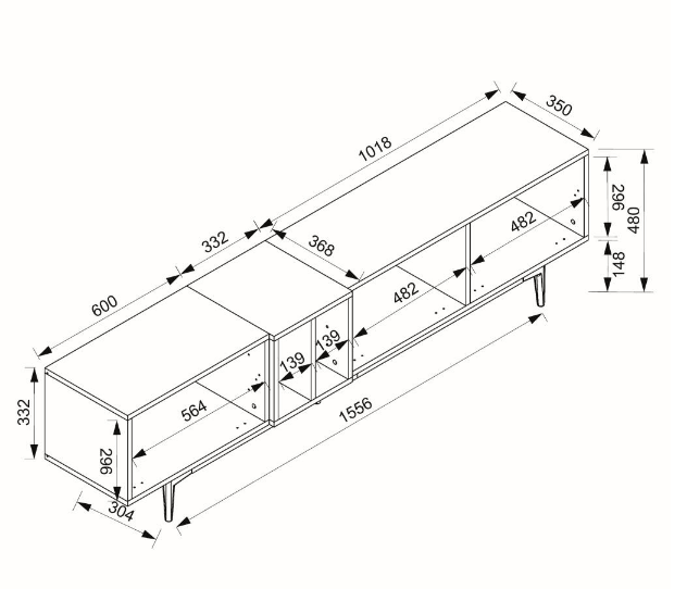 Mobili per Tv Glesborg, Nero carbone e Rovere