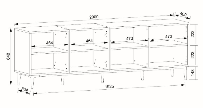 Madia bassa Glesborg con 4 ante e in finitura Rovere e Nero carbone