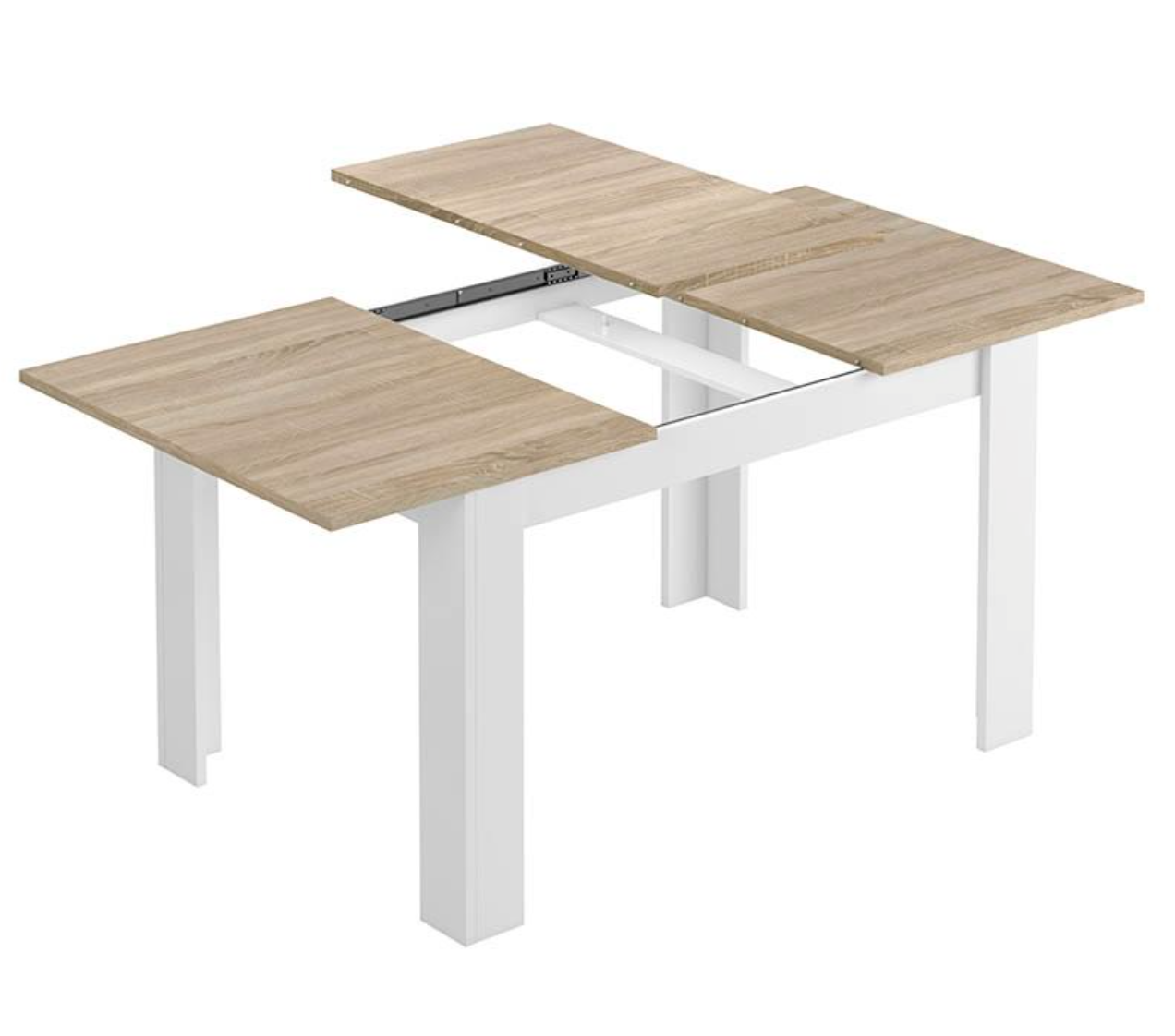Tavolo da pranzo allungabile, finitura bianco artik e rovere canadian