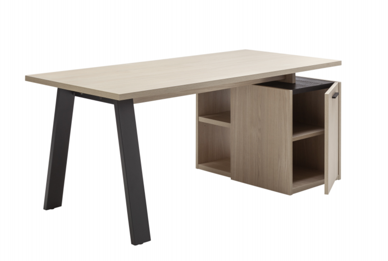 Scrivania Leonardo con cassettiera in finitura Rovere e Nero chalet