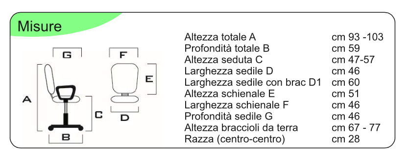 Poltrona operativa da ufficio con braccioli a T, Nera e Blu