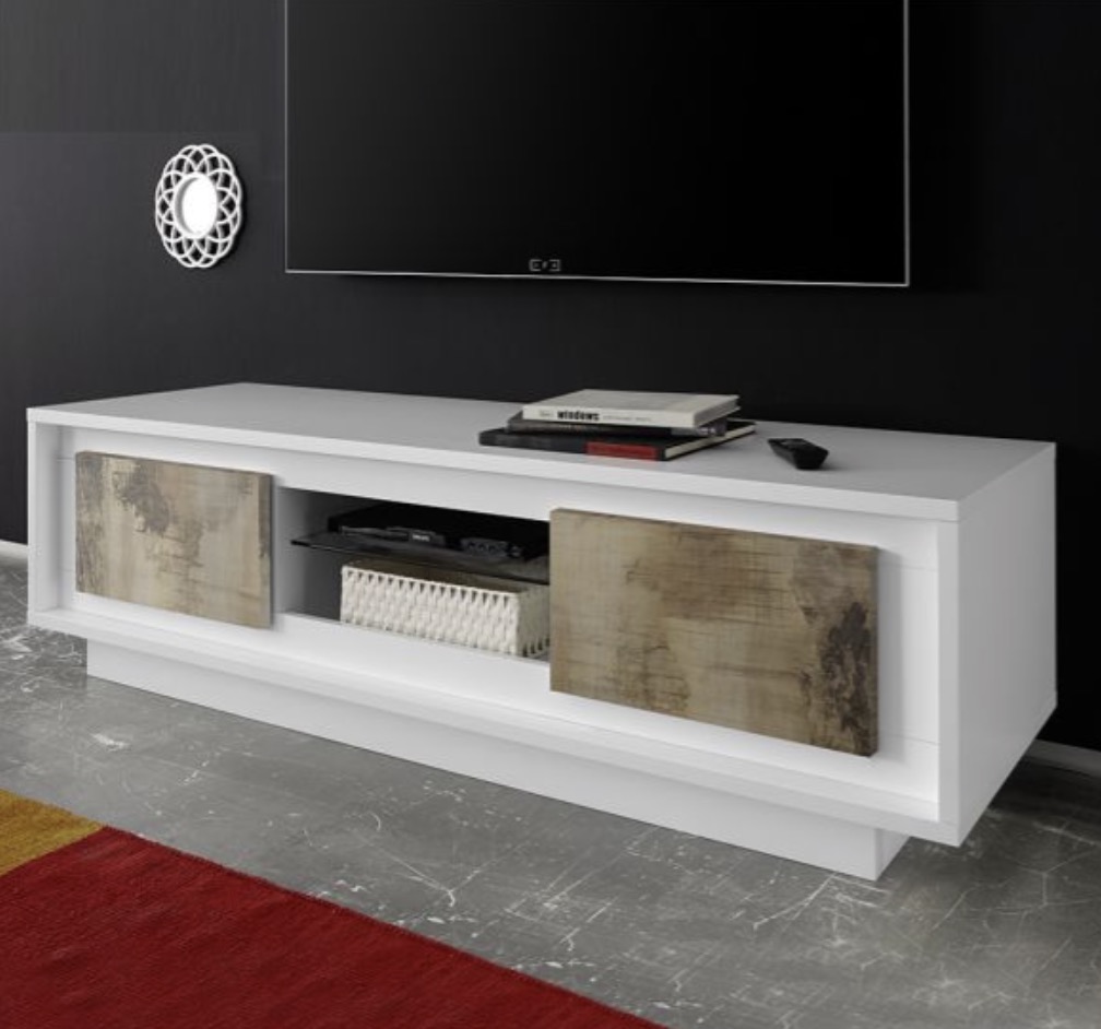 Porta tv per soggiorno, bianco e pero