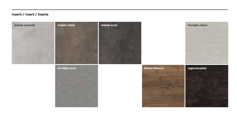 Set Bali composto da comò e 2 comodini, Visone e Legno bruciato