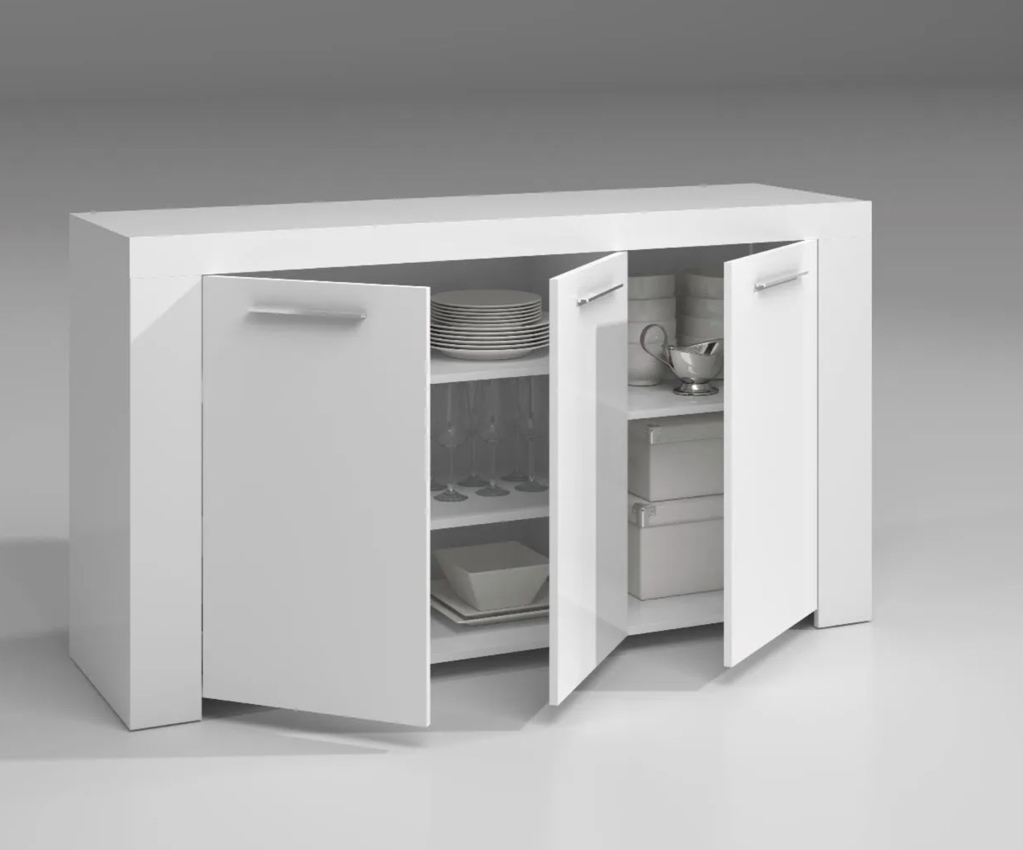 Madia, Credenza bianco opaco a 3 ante battenti