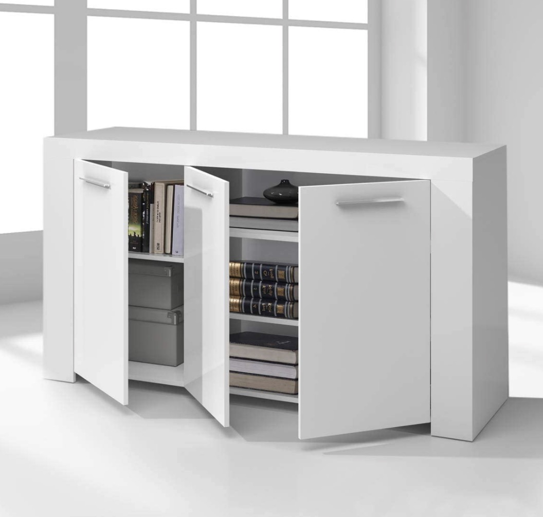 Madia, Credenza bianco opaco a 3 ante battenti