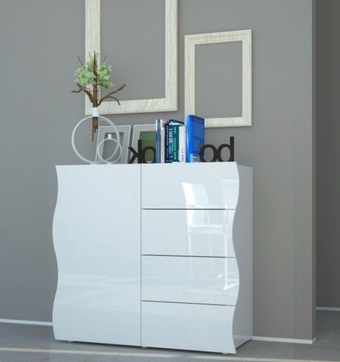 Madia linea onda con ante e cassetti in finitura Bianco