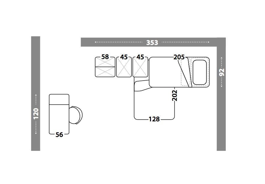 Cameretta con soppalco a 2 posti letto in Bianco frassino, Gessato cenere e Salvia
