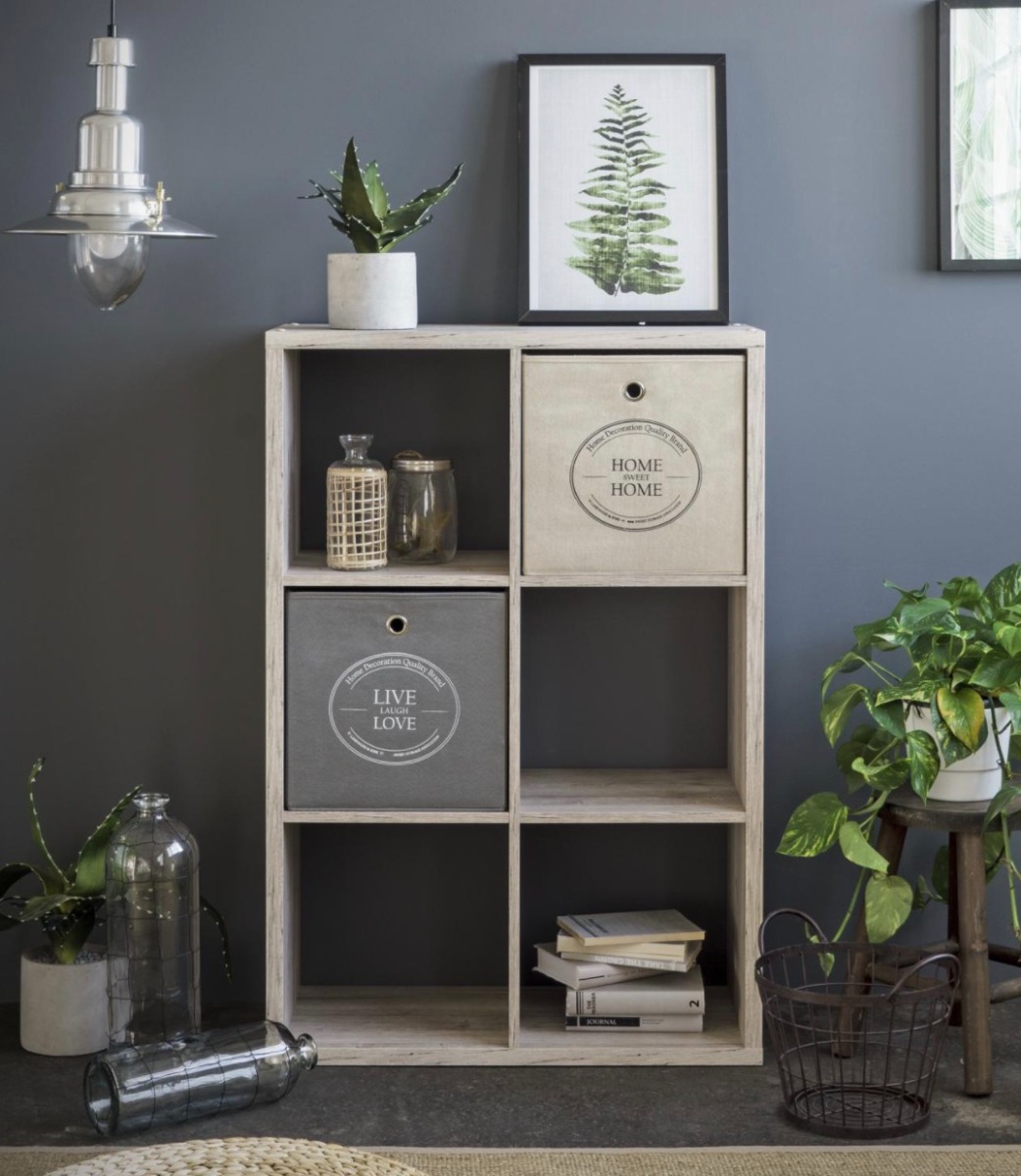 Libreria da ingresso con 6 vani in finitura Rovere