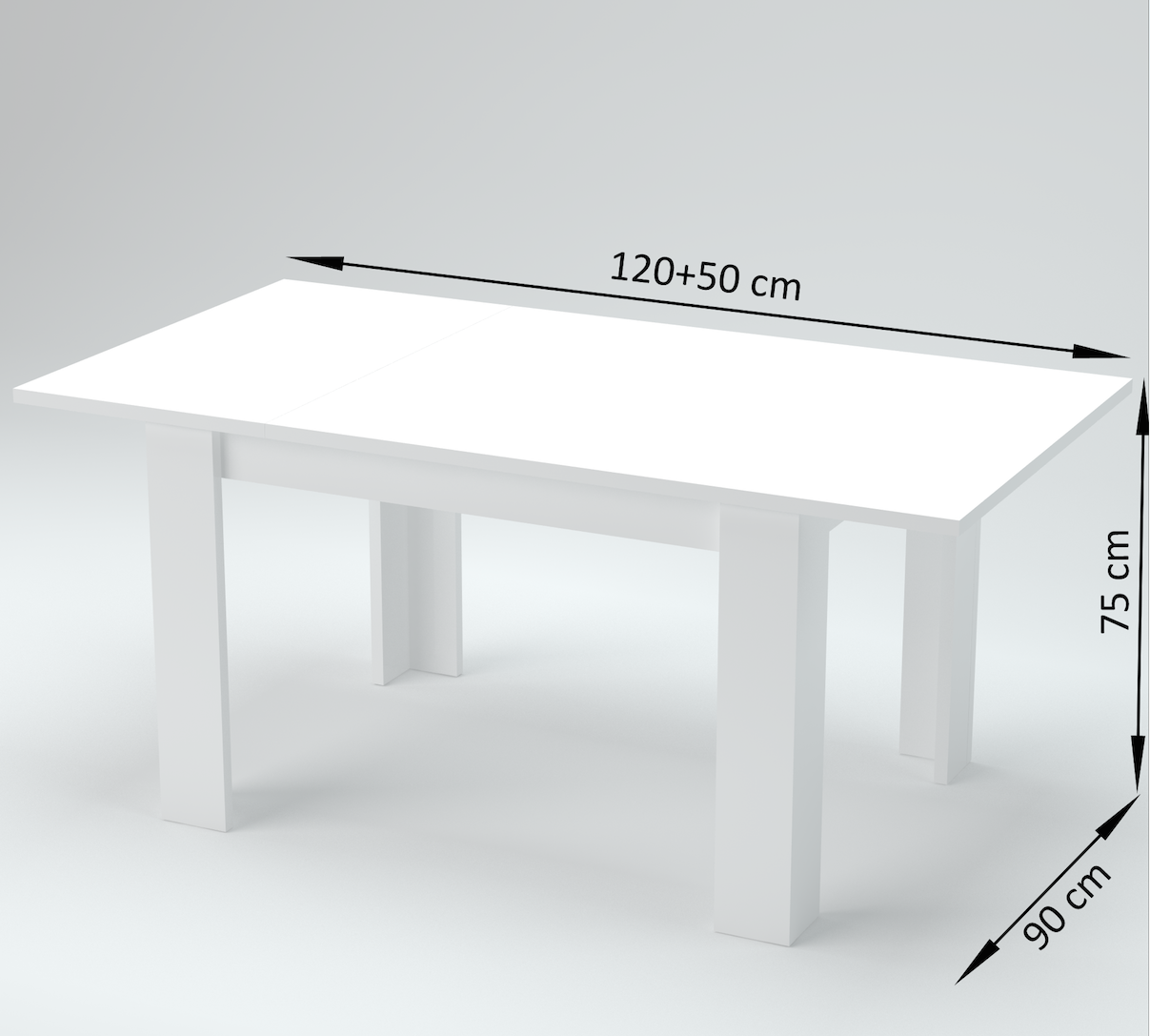 Tavolo moderno per interni, completo di allunga, finitura Bianco Lucido L.120