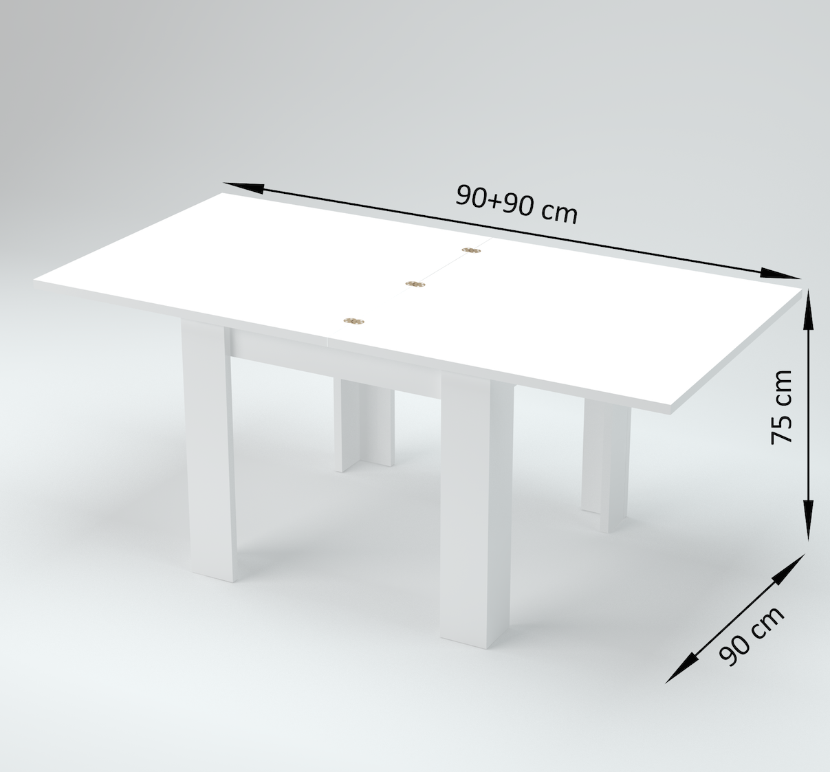 Tavolo moderno 90x90 apertura a libro, finitura Bianco Lucido