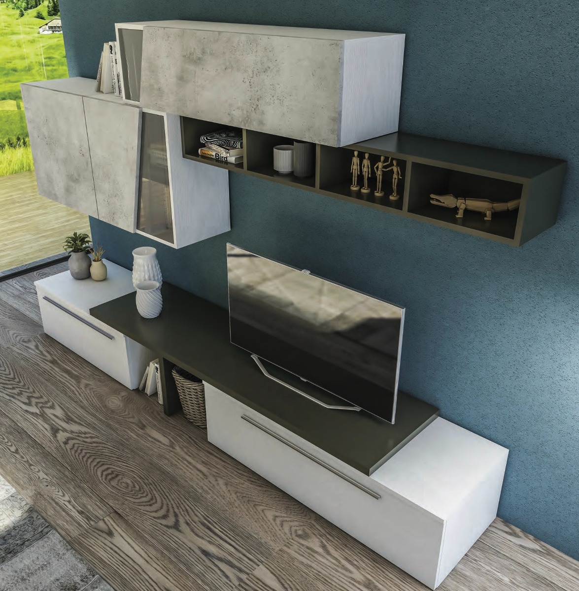 Parete attrezzata di design,  disponibile in diverse finiture, Made in Italy