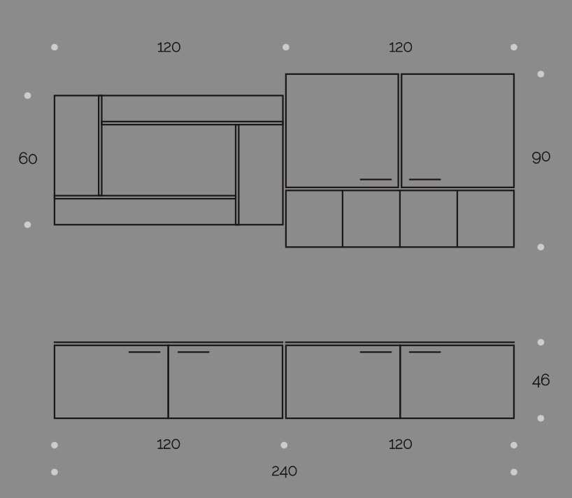 Parete attrezzata Olmo Perla con elemento sospeso Bianco seta, made in Italy