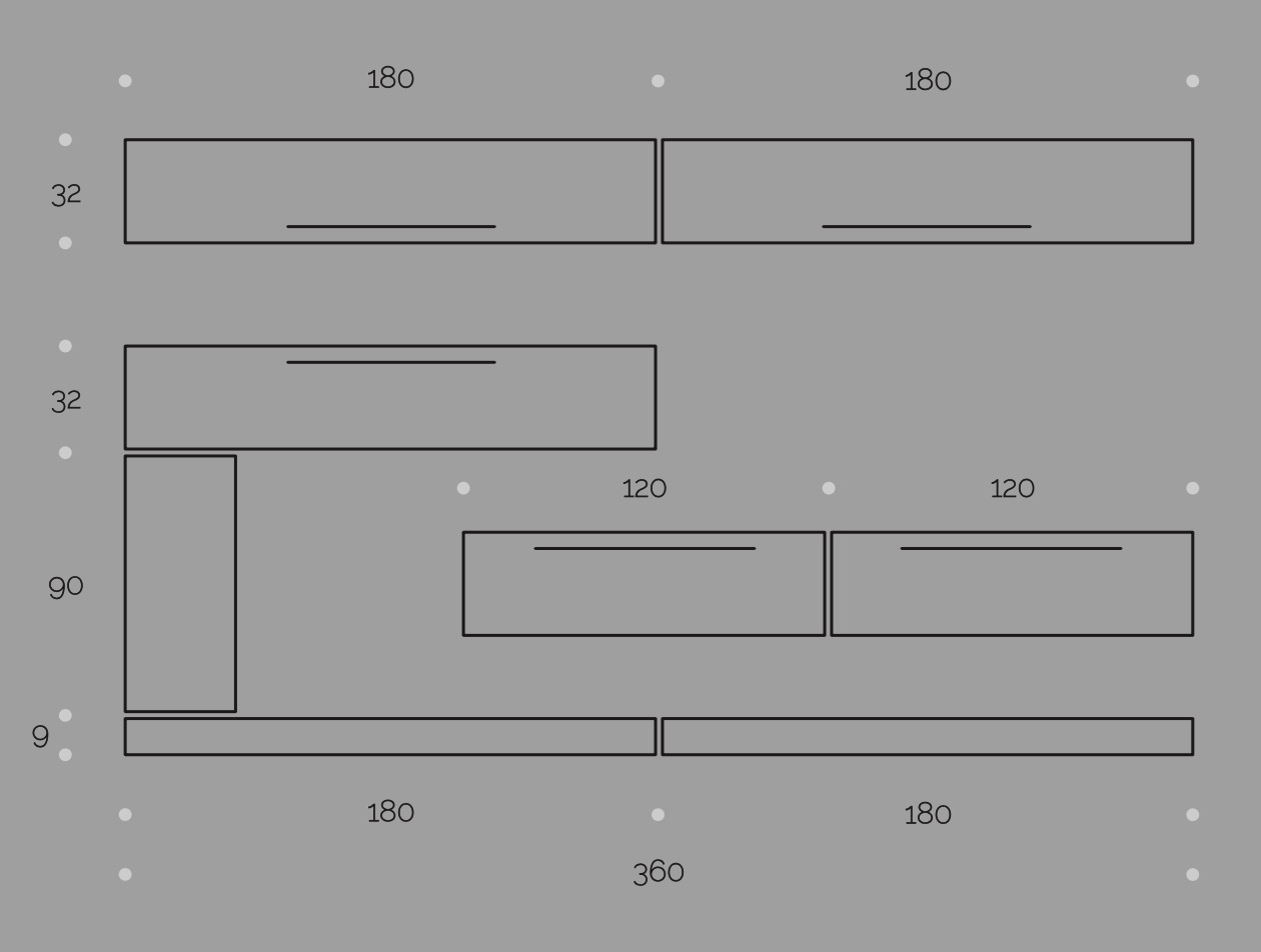 Parete attrezzata finitura Bianco Frassino, elementi sospesi e in appoggio con frontali in finitura Visone Zenzero Shop