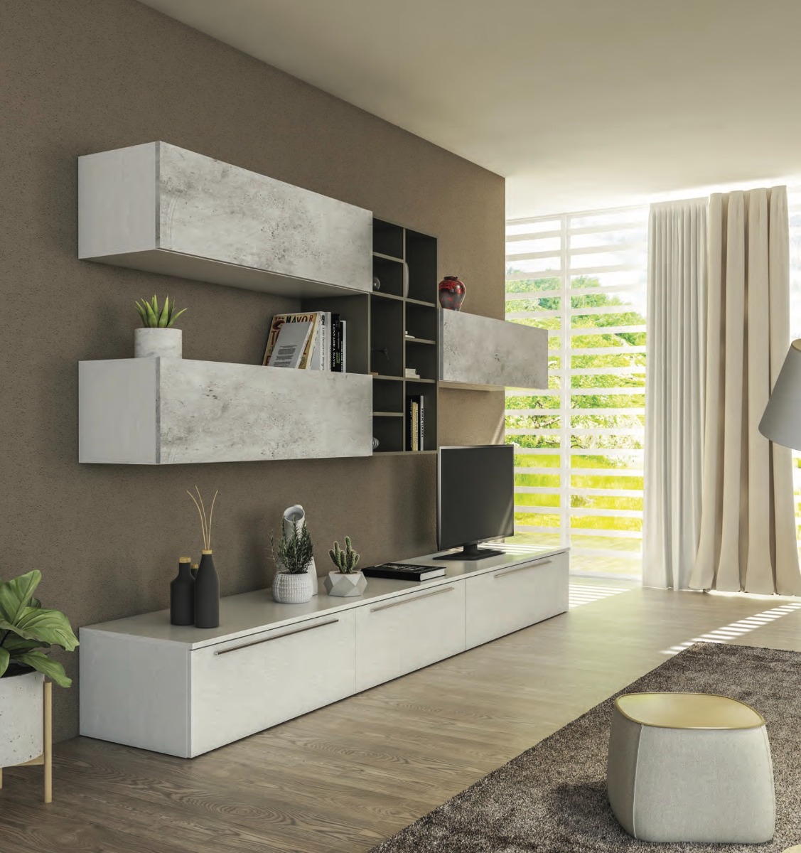 Parete attrezzata moderna di design,  disponibile in diverse finiture, Made in Italy