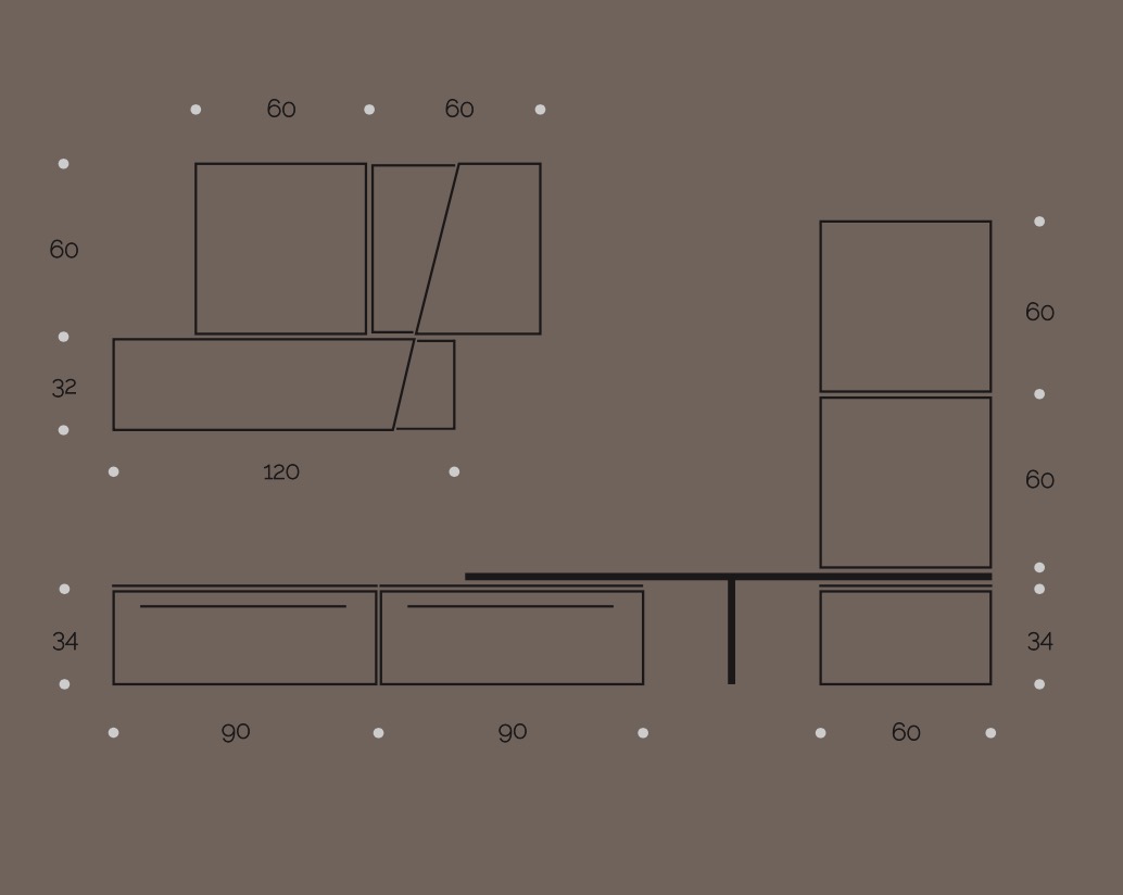 Parete attrezzata moderna, Olmo perla, Visone, Bianco seta e Fango,  Made in Italy