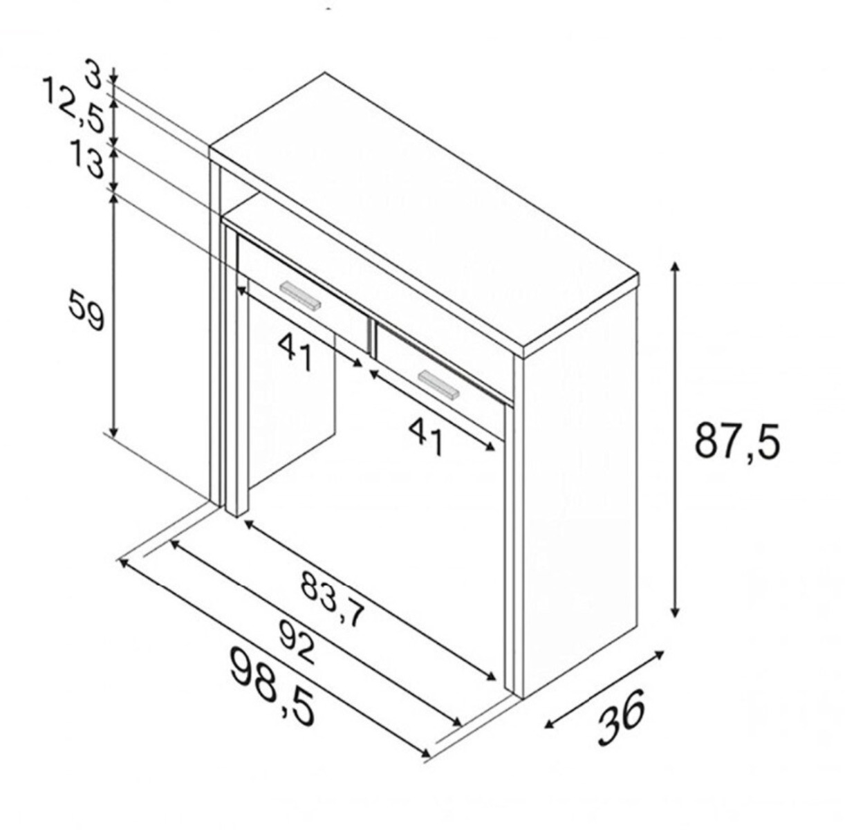 Scrivania, Consolle allungabile colore bianco artik e rovere canadian