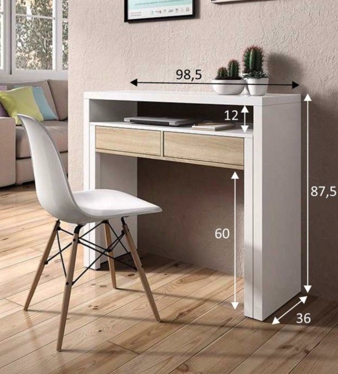 Scrivania, Consolle allungabile colore bianco artik e rovere canadian