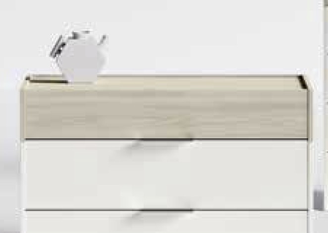 Comò moderno 3 cassetti, in finitura Noce Biondo e Grigio Argento