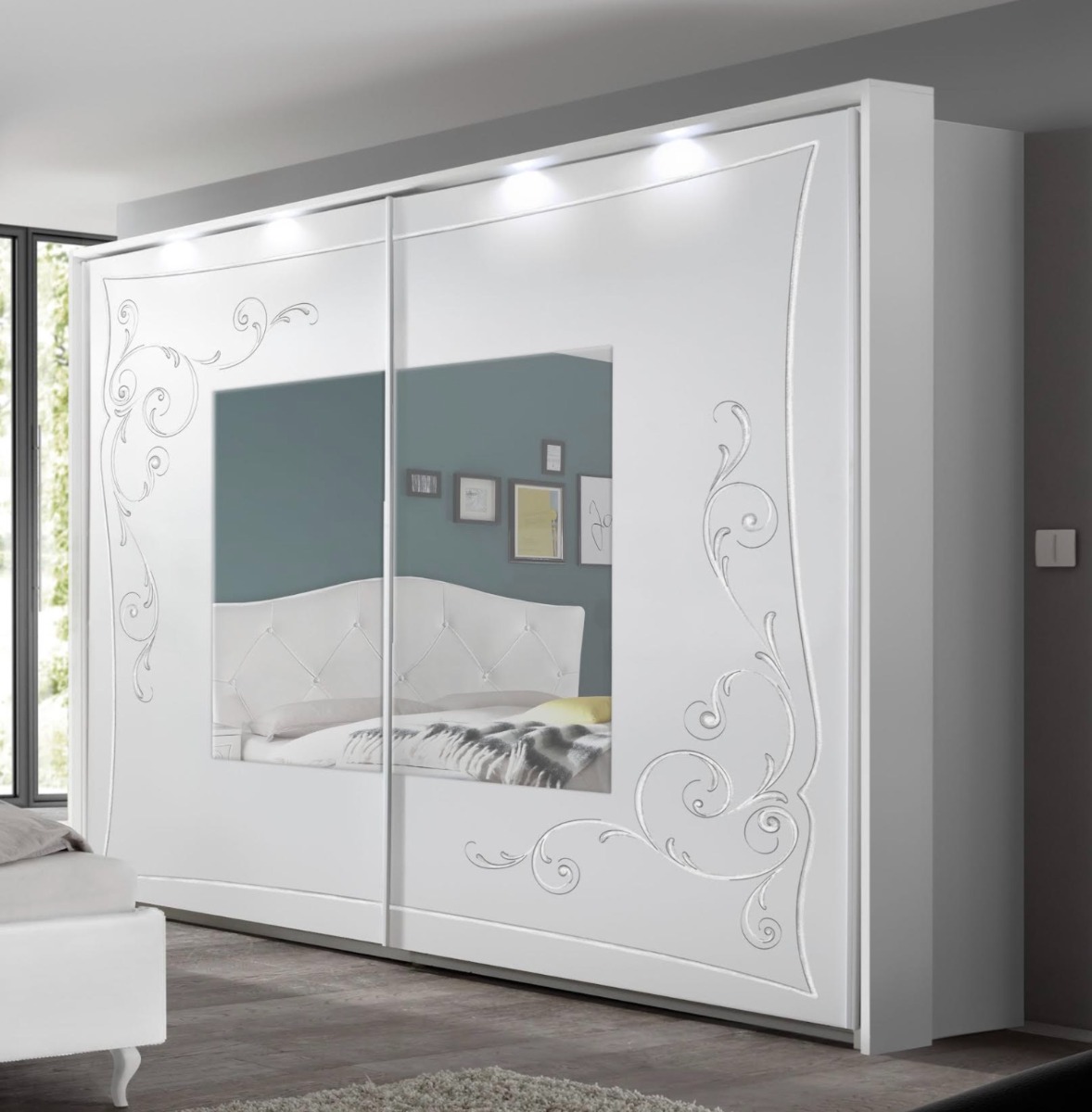 Camera matrimoniale, finitura Bianco opaco con serigrafia, Made in Italy