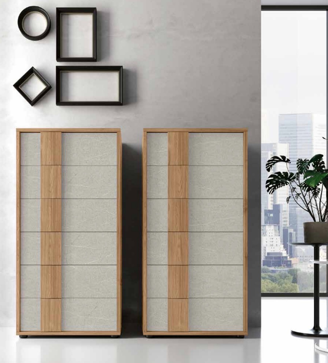 Settimino 6 cassetti, Graniglia chiaro e Noce biondo, made in Italy