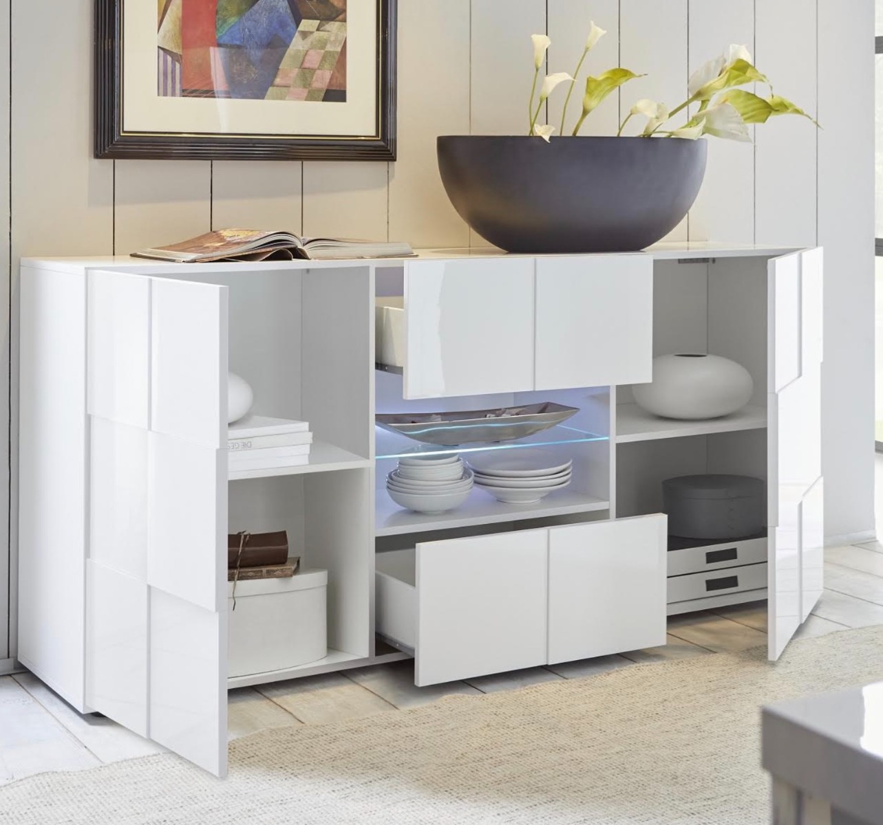 Credenza Moderna, Madia di Design, 2 ante e 2 cassetti, finitura Ossido