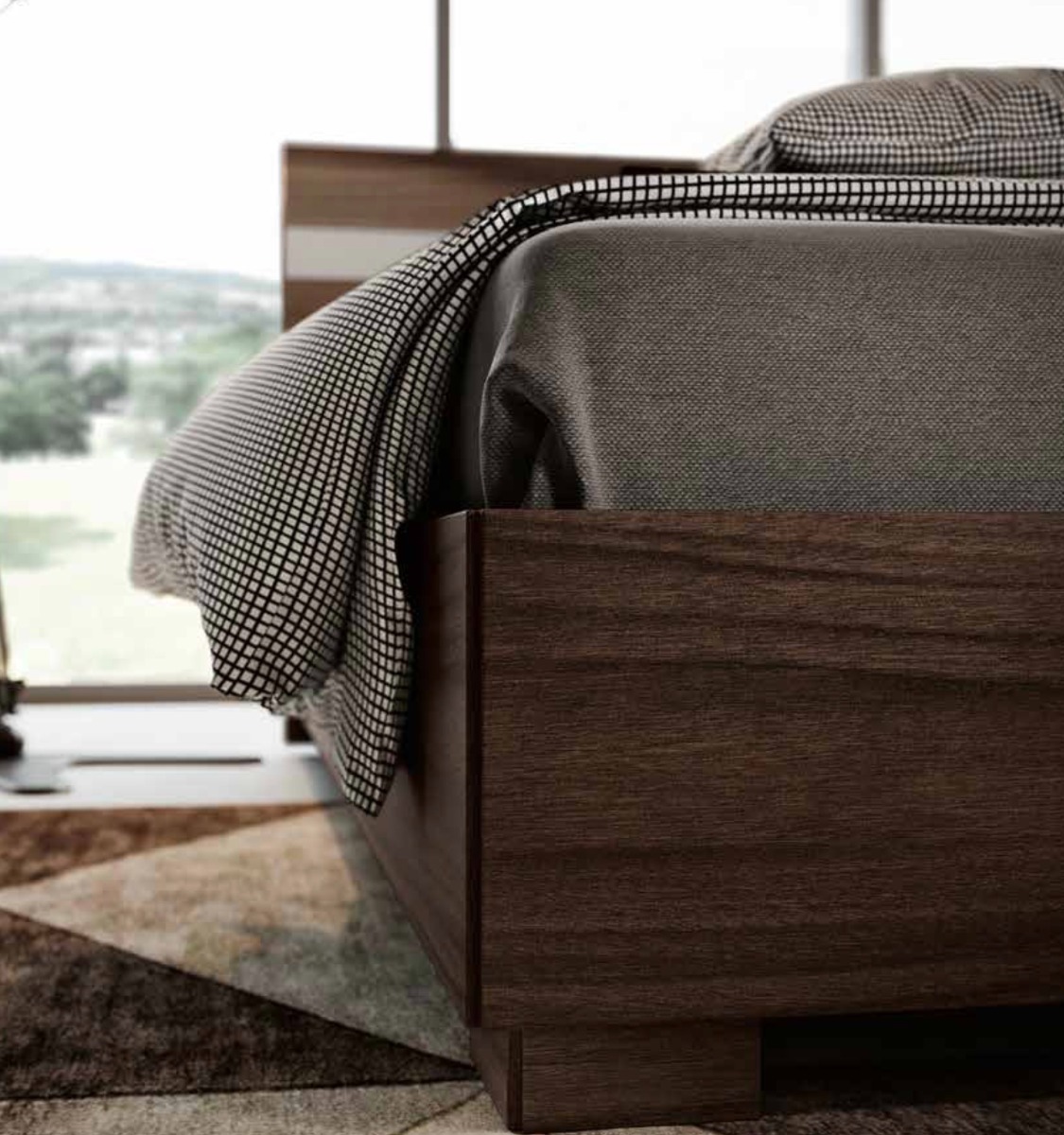 Letto matrimoniale King size, 180x200, noce moro con inserto grigio seta