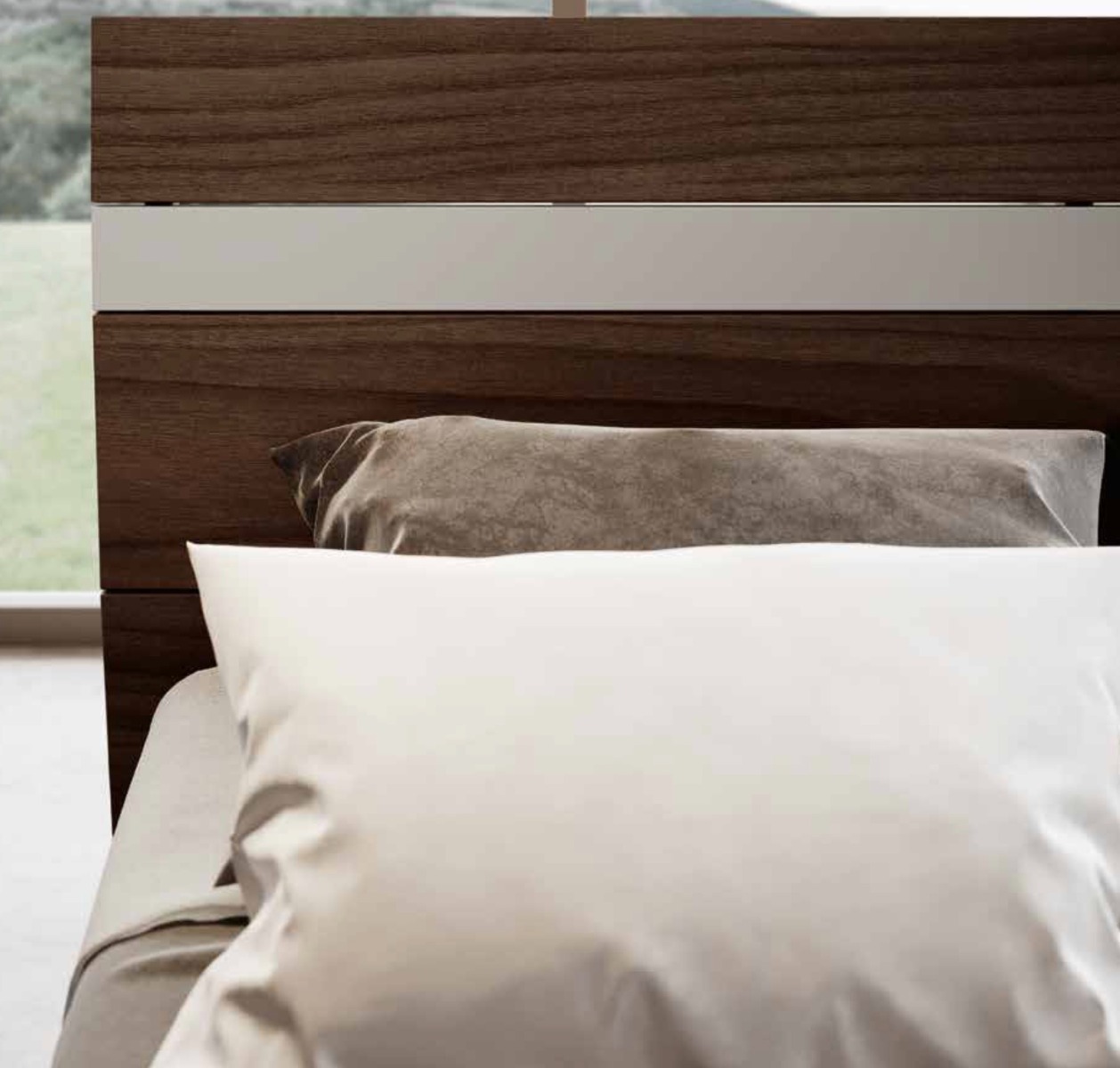 Conveniente Letto matrimoniale King size, 180x200, noce moro con inserto bianco opaco