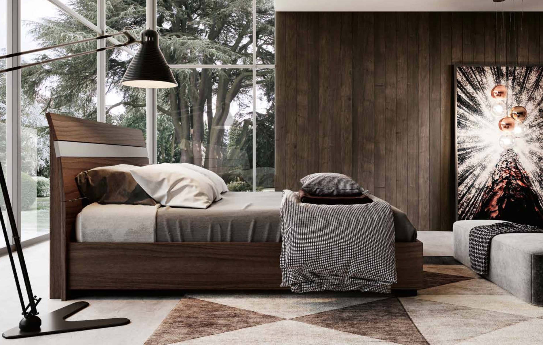 Conveniente Letto matrimoniale King size, 180x200, noce moro con inserto bianco opaco