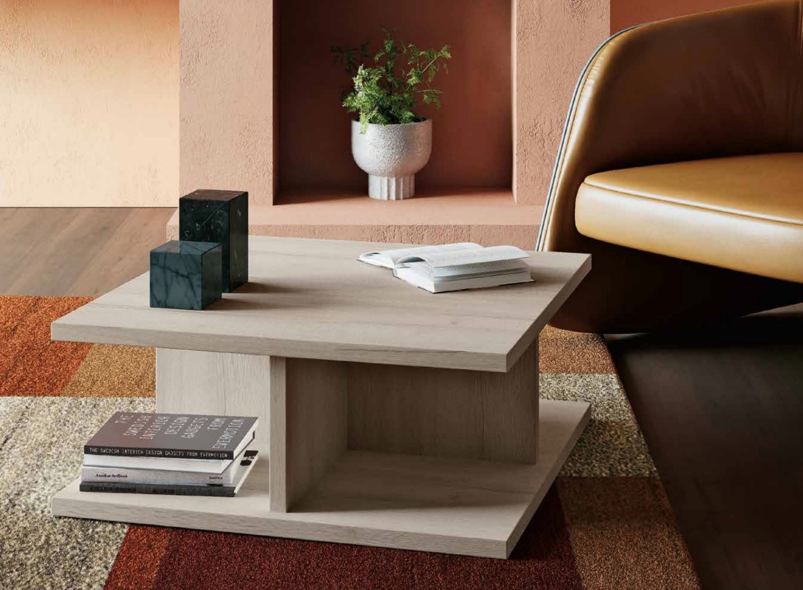 Tavolino moderno, rovere sbiancato, 80 x 80