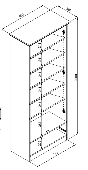 Armadio multiuso Grigio antracite, 5 ripiani ed 1 cassetto