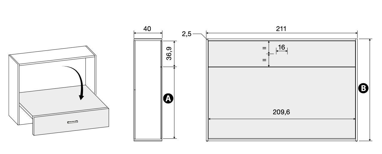 Letto trasformabile una piazza e mezza Noce biondo e Verde salvia a scomparsa, orizzontale