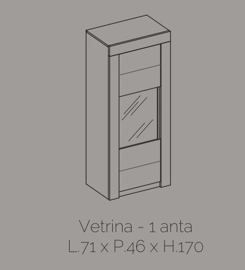Vetrina colonna a 1 anta, color ossido con frontali in bianco lucido serigrafato