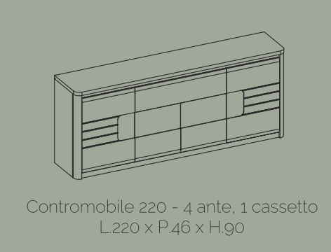 Madia 4 ante e 1 cassetto, bianco laccato e rovere wellington, made in Italy