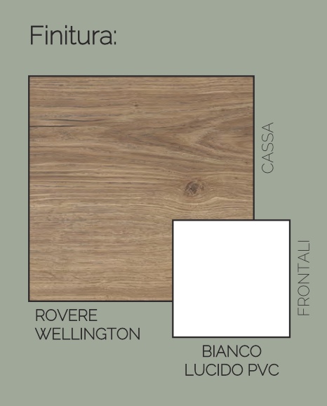 Madia 4 ante e 1 cassetto, bianco laccato e rovere wellington, made in Italy