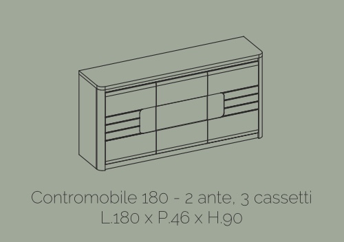 Madia 2 ante e 3 cassetti, bianco laccato e rovere wellington, made in Italy