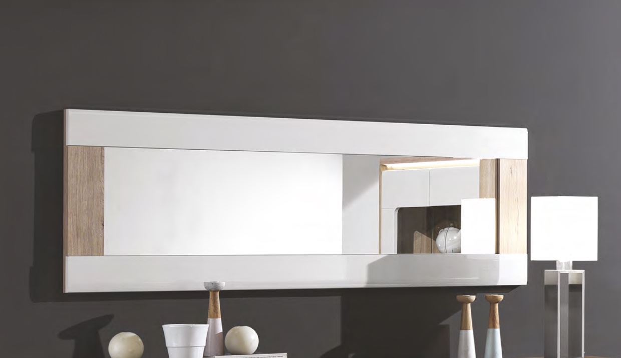 Madia 2 ante e 3 cassetti, bianco laccato e rovere wellington, made in Italy