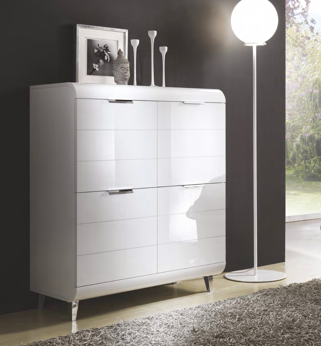 Madia alta con piedini, Bianco lucido, made in Italy