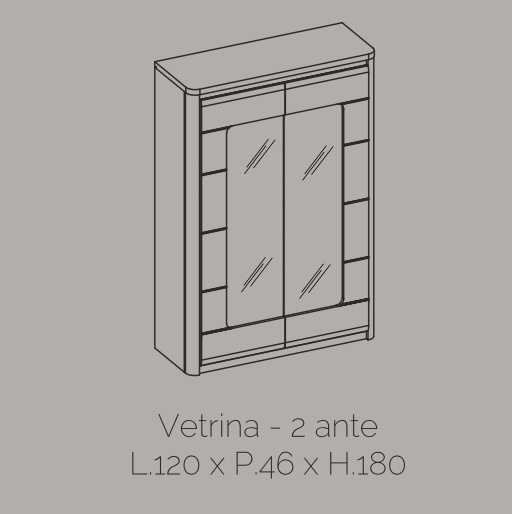 Vetrina 2 ante, grigio basalto lucido e bianco lucido, made in Italy