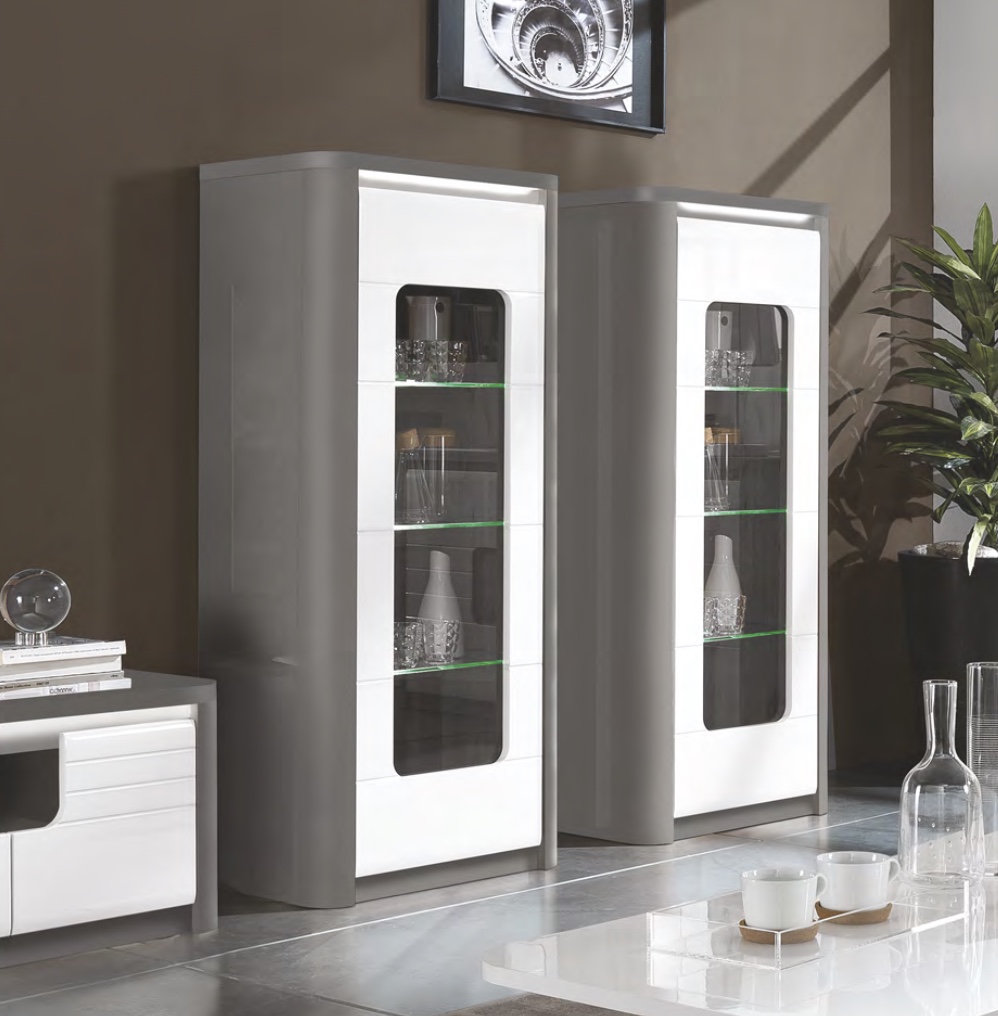 Colonna vetrina 1 anta, grigio basalto lucido e bianco lucido, made in Italy