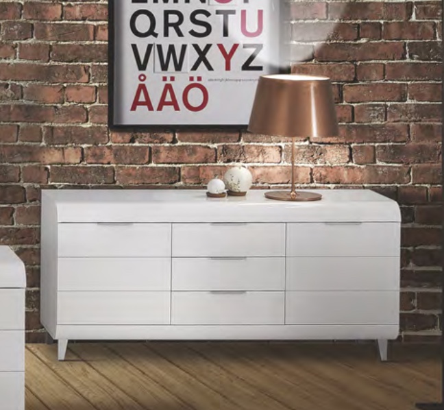 Madia 2 ante e 3 cassetti con piedini, Bianco lucido, made in Italy